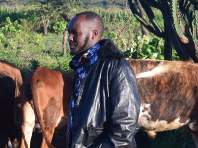 Joshua Laizer with livestock