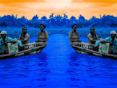 Artistic interpretation of women on a boat